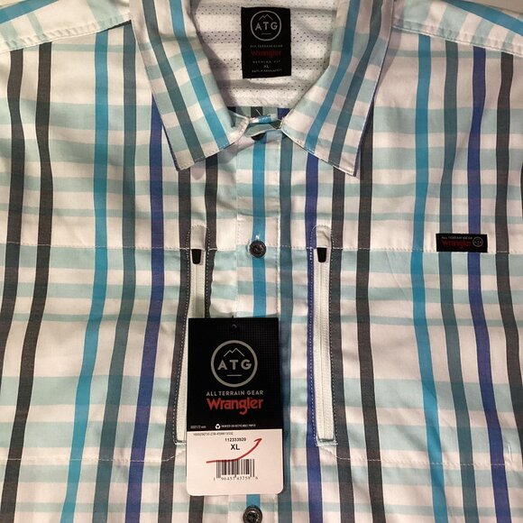 Wrangler Men's All Terrain Gear Horizon Short SL Shirt Size XL White Blue New - Picture 3 of 3